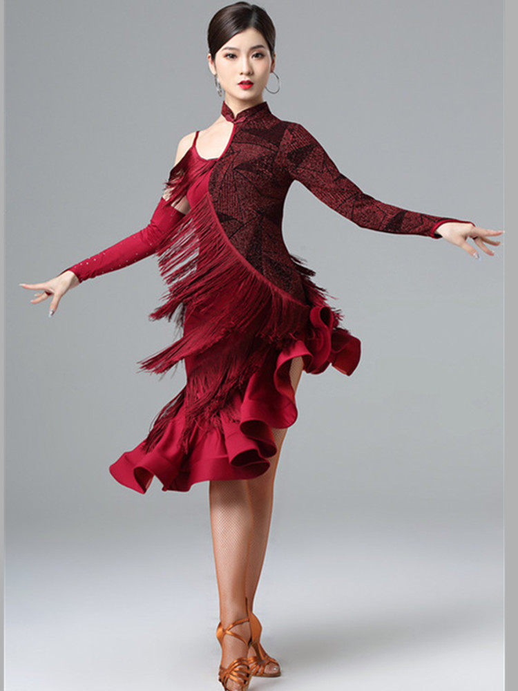 拉丁舞裙连衣裙性感新款流苏裙表演专业高档比赛时尚练功服女成人