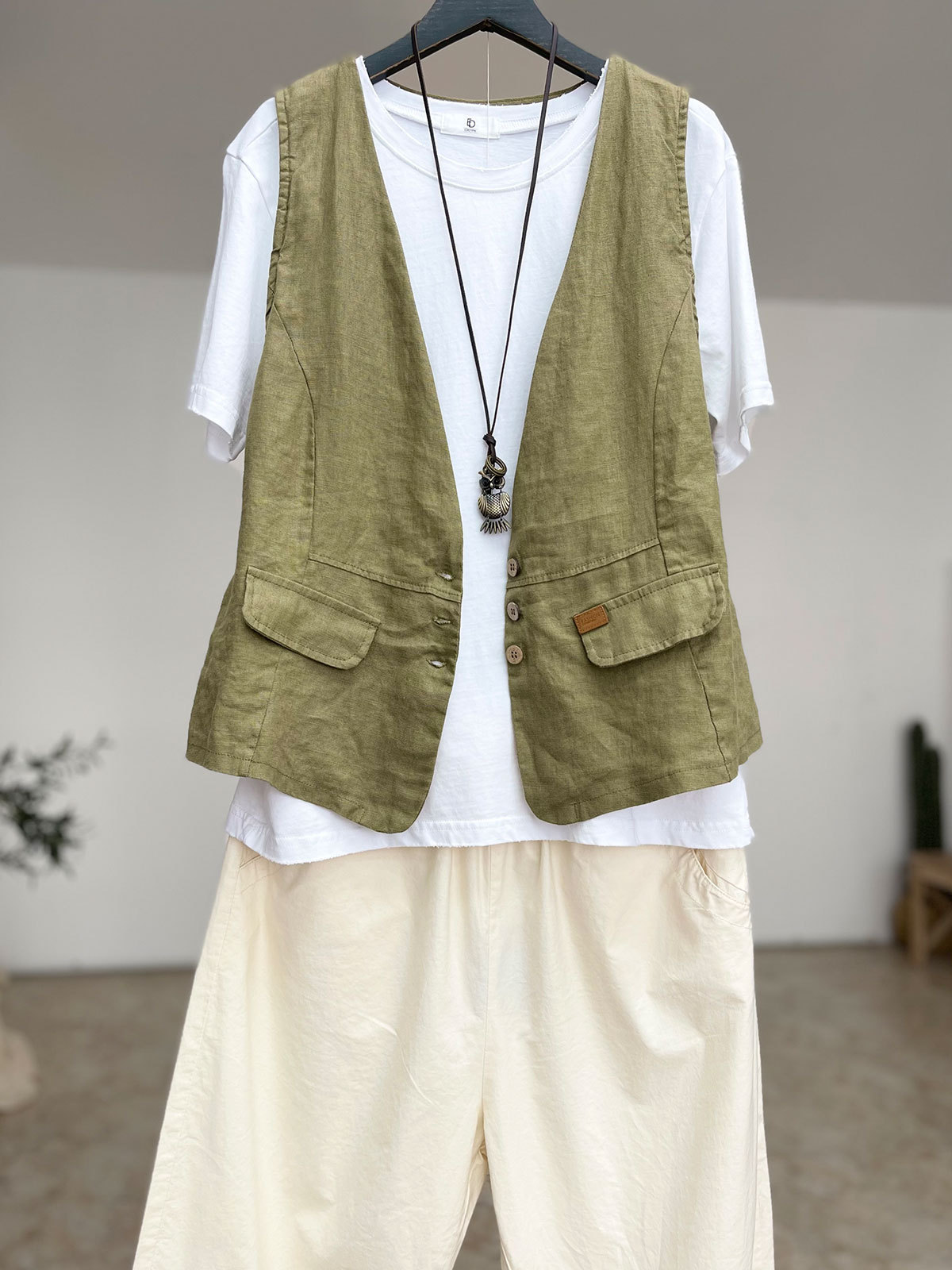 棉麻开衫马夹女夏季薄款小坎肩外搭休闲无袖上衣宽松时尚背心马甲