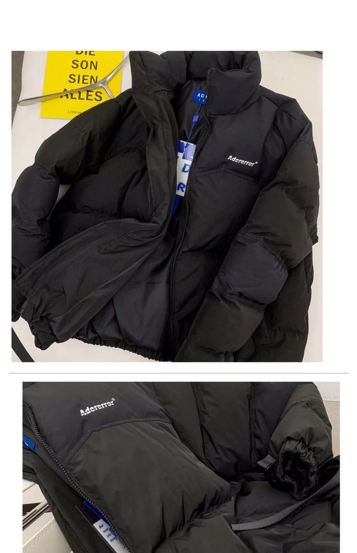 正品ader error黑色羽绒服女冬季加厚设计感小众白鸭绒情侣面包服