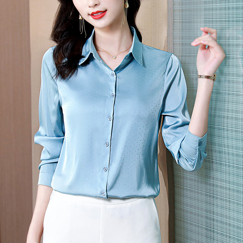 真丝衬衫女上衣时尚内搭外穿春秋新款气质优雅桑蚕丝翻领长袖衬衣