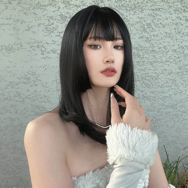 公主切假发女中长发空气刘海锁骨发网红修脸姬发式化纤假发全头套