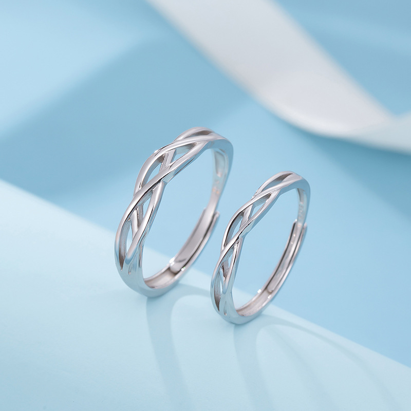 s925银缠绕镂空情侣戒指银一对时尚个性潮礼物男女款对戒纪念饰品