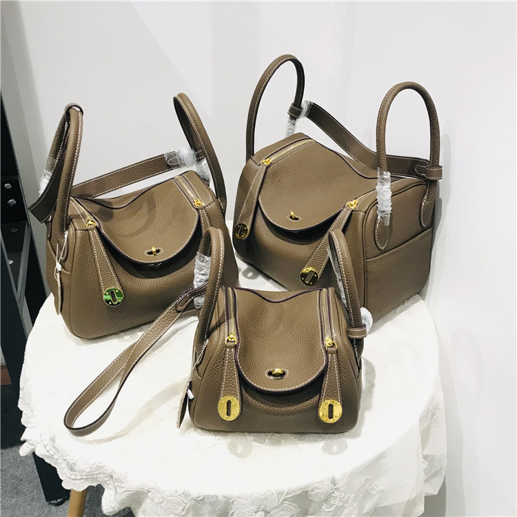 欧美经典款林迪护士包荔枝纹牛皮手提单肩斜挎包休闲女包金扣潮