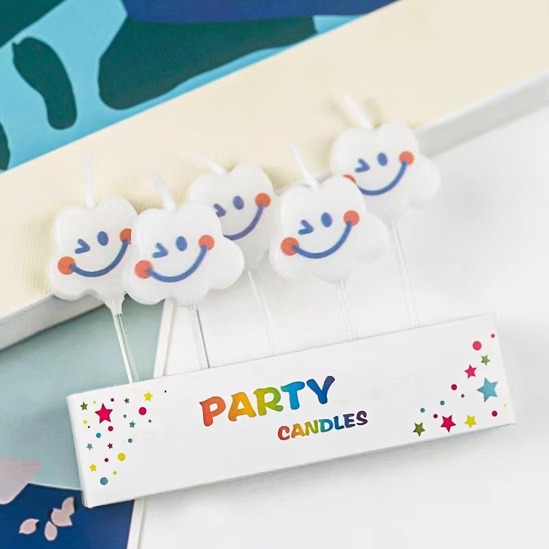 cute clouds smiley birthday cake candle children‘s party decoration smile white clouds candle plug-in