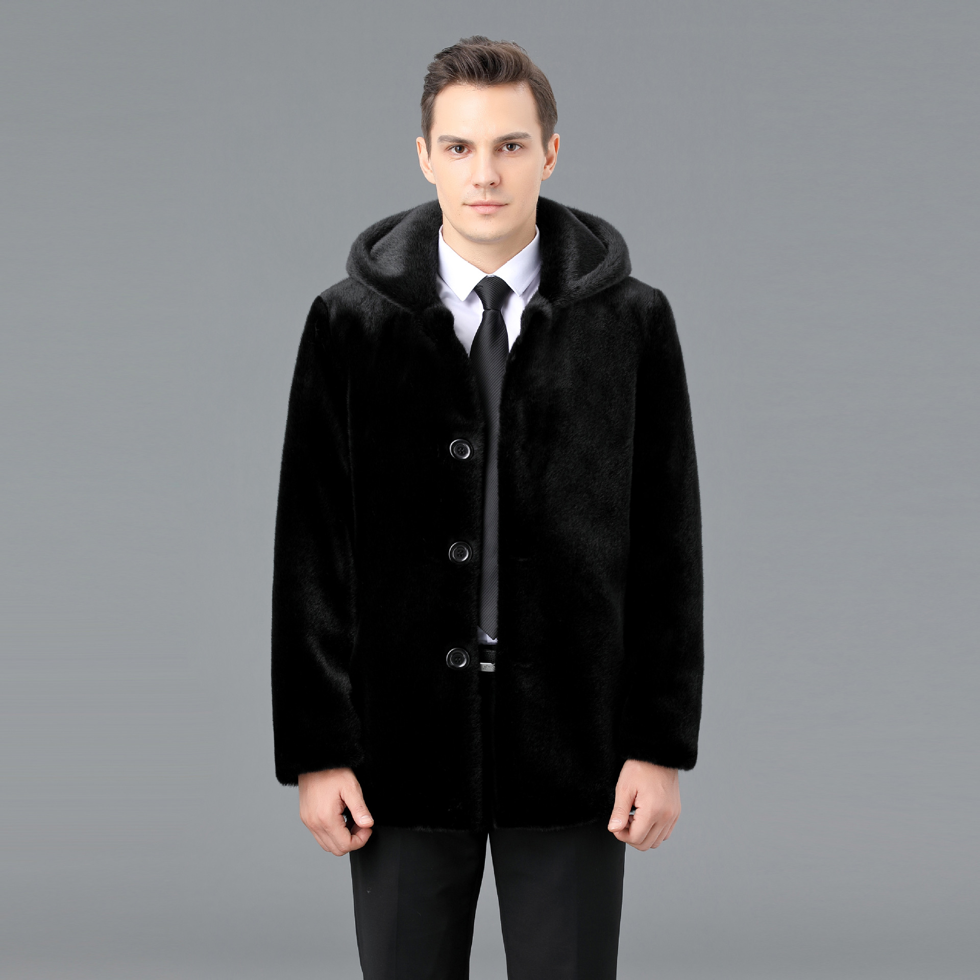2022冬季新款进口整貂毛貂皮大衣男士水貂皮草外套男士连帽
