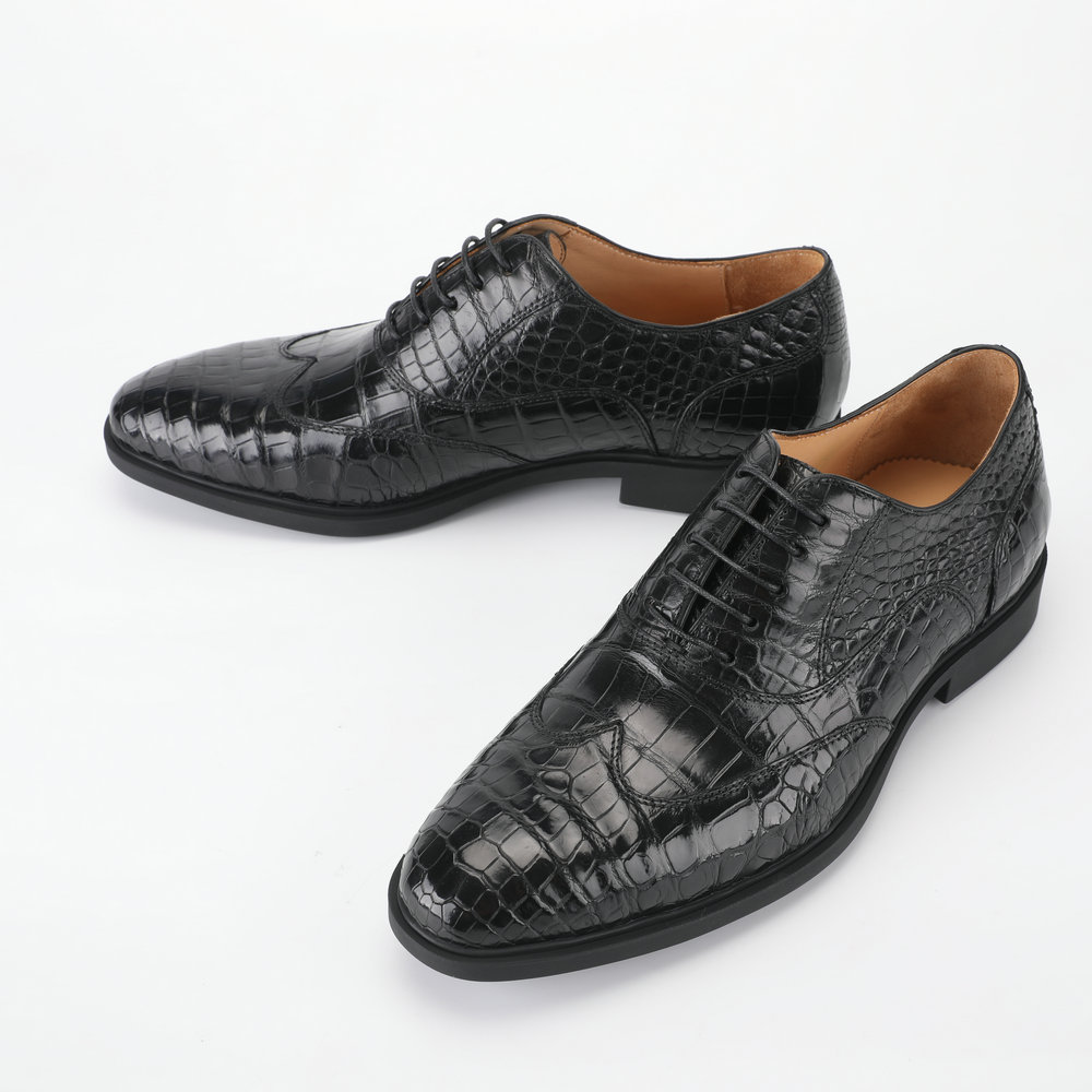 鳄鱼肚皮男式商务正装皮鞋真皮鞋子男橡胶大底鳄鱼皮男鞋一件代发