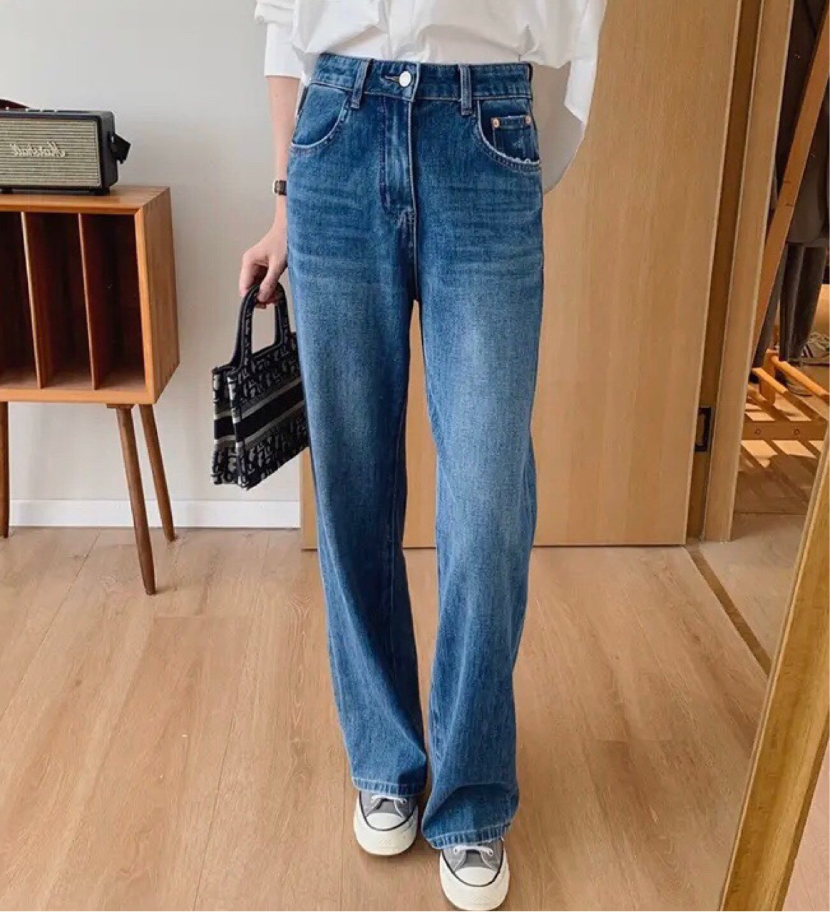 土耳其软牛仔棉 高腰直筒无弹加长牛仔裤四季可穿通勤复古水洗女