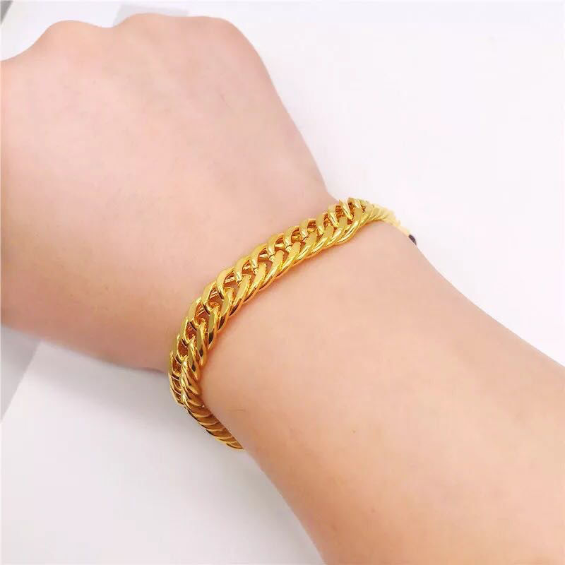 越南沙金手链男光面老板链男士镀金黄金不掉色金店同款坦克链