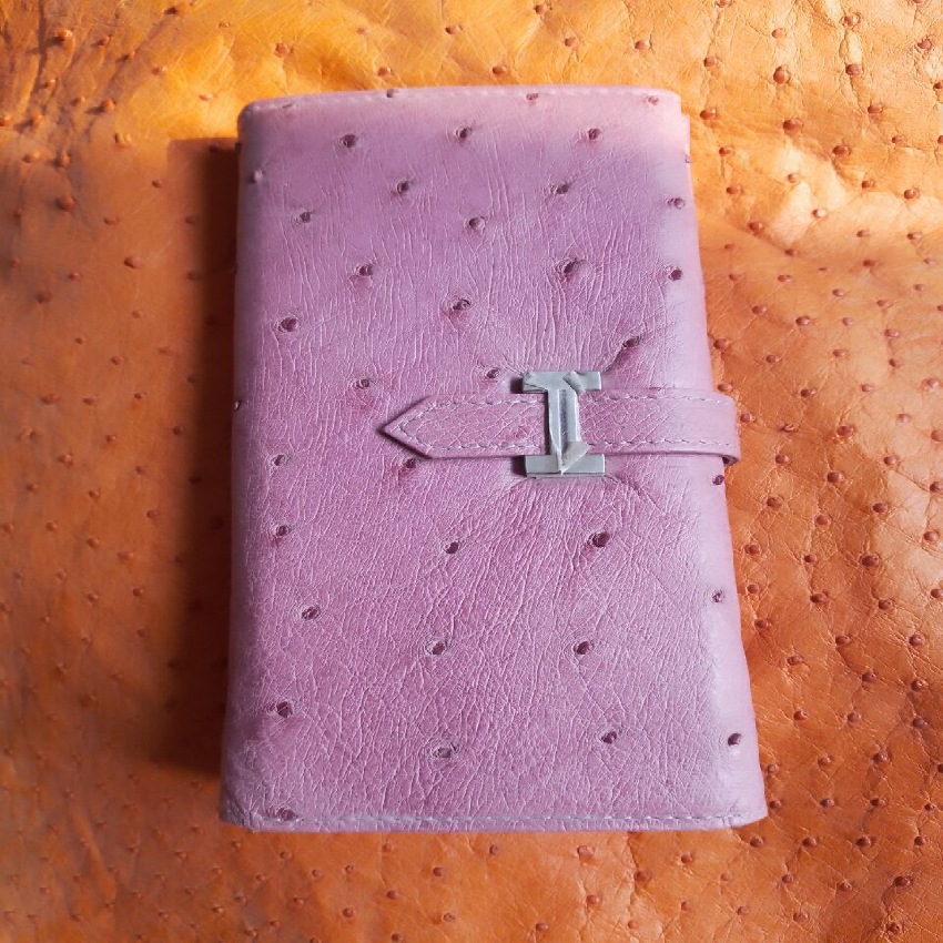 粉色红包黑色鸵鸟皮钱包 (8)