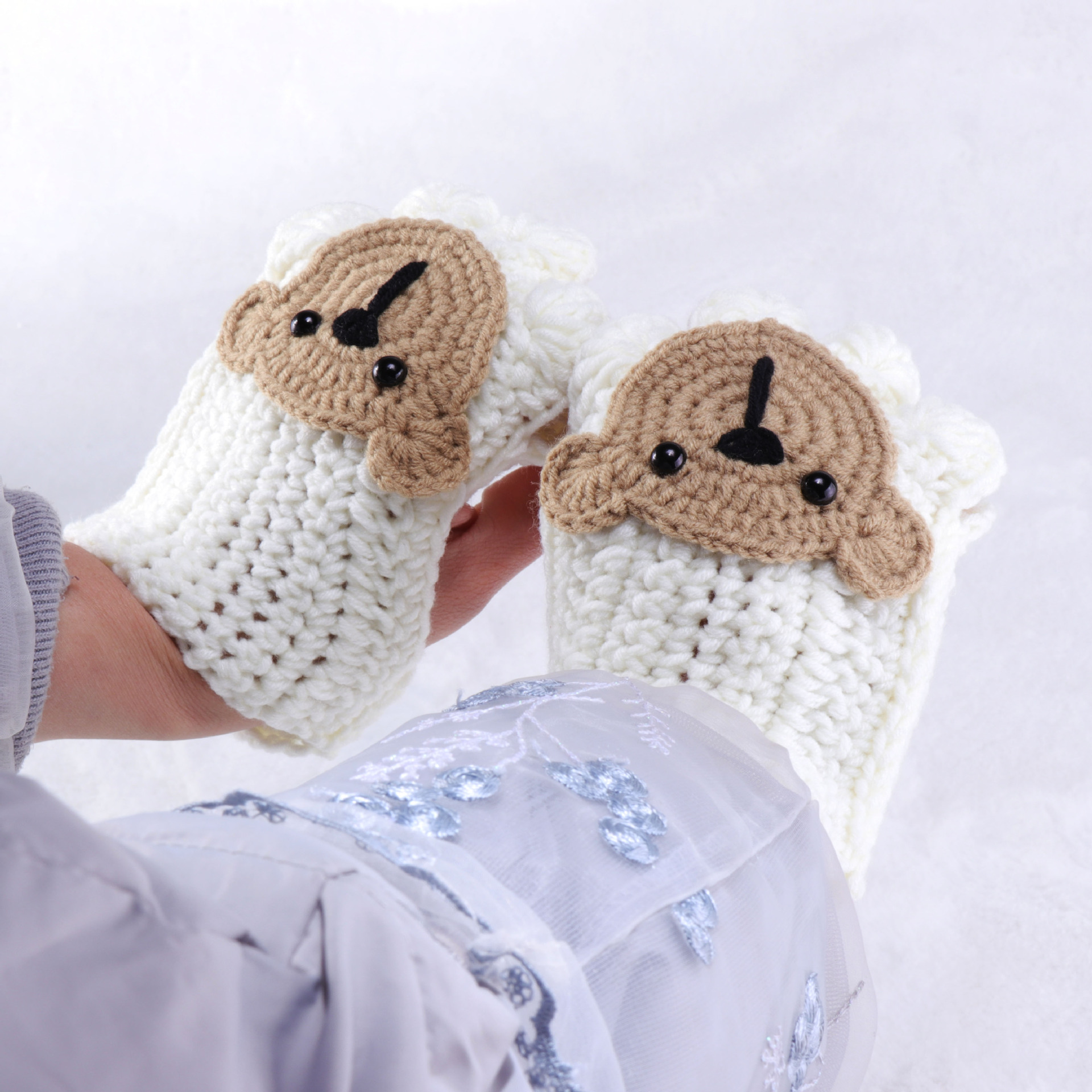 diy手套送女朋友小熊手织毛线手套 猫爪半指毛线手套手工编织情侣