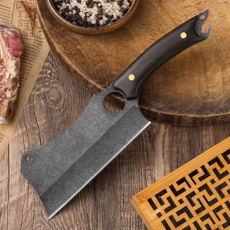 黑钛指环菜刀5cr15户外野营多功能厨房斩切鱼刀柴刀多用锻打菜刀