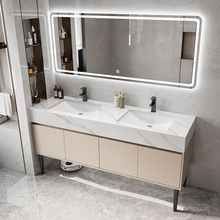 岩板双盆落地式浴室柜组合简约公共卫生间洗脸盆洗漱台洗手台盆柜