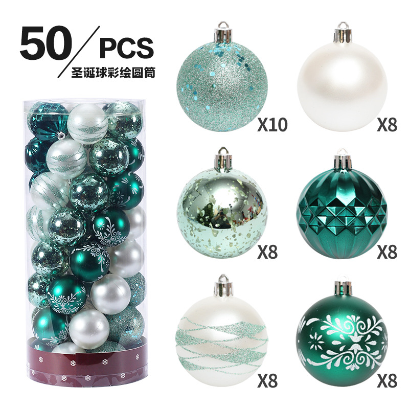 Cross-Border New Christmas Decorations 6cm/50Pcs Painted Christmas Ball Christmas Tree Pendant Set Gift Bag