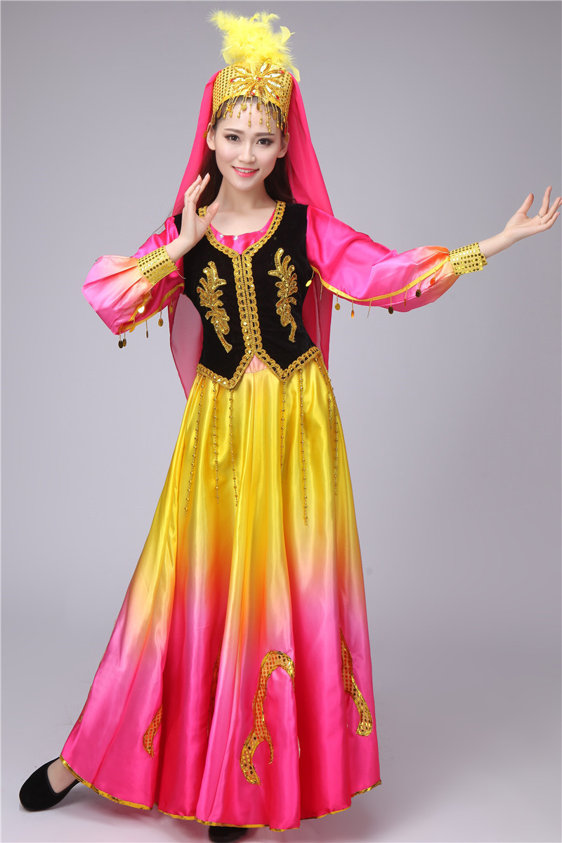 新疆舞蹈演出服女成人儿童维吾尔族表演服装少数民族舞蹈服大摆裙