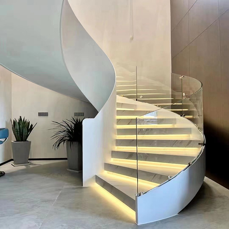 0成交6件家用loft玻璃旋转楼梯 组装式钢木楼梯室内别墅阁楼复式