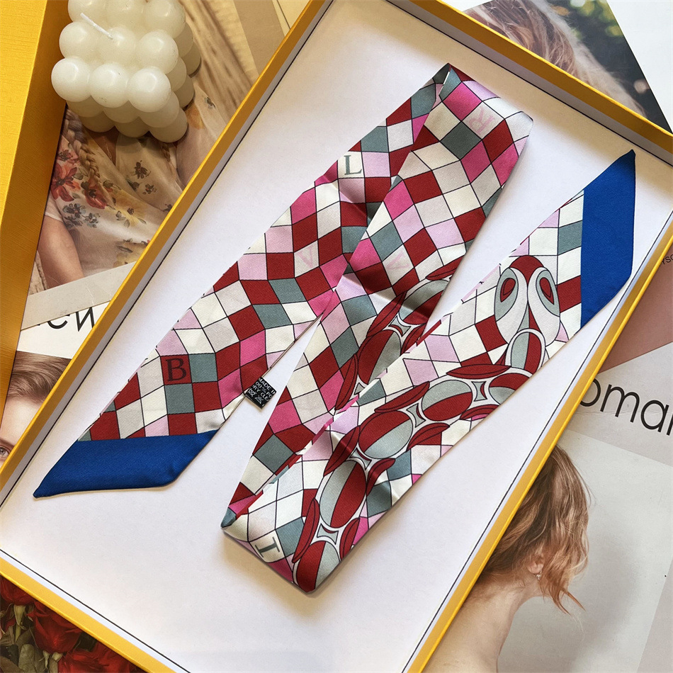 奇异格子新款细窄丝巾女法式发带长条绑包飘带多功能装饰西装领巾