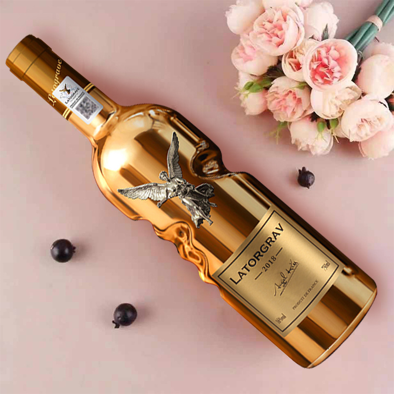 法国原酒进口红酒天使之吻干红葡萄酒手握鎏金瓶皮盒装