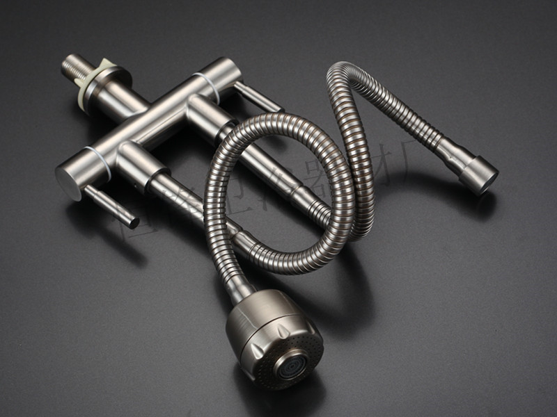 304不锈钢厨房龙头 立式单冷双出水双管龙头 盆出立式双管 万向管