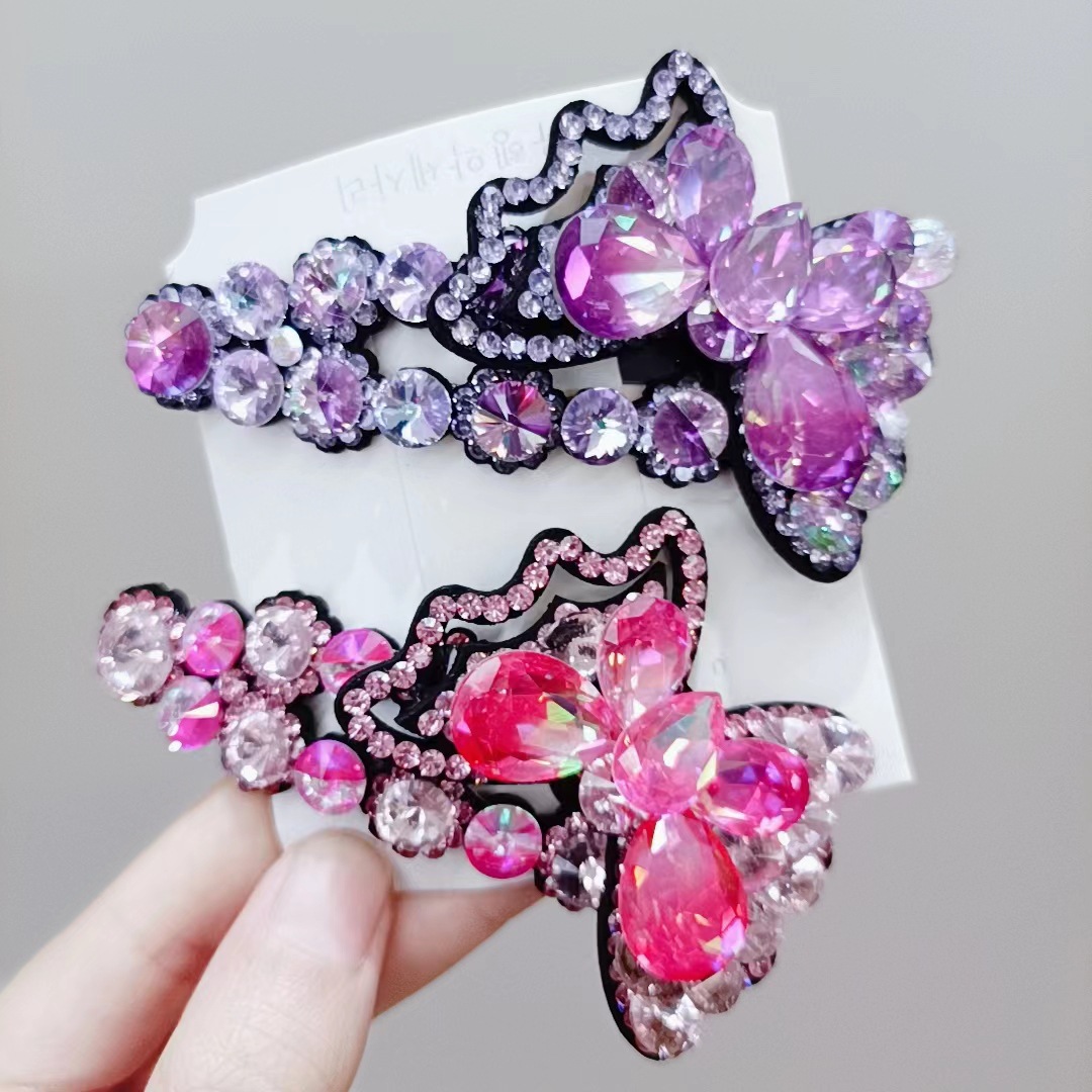 Korean Hairpin New Crystal Butterfly Break Clip BB Clip Bang Clip Bar Clip Side Clip Girls Factory Spot