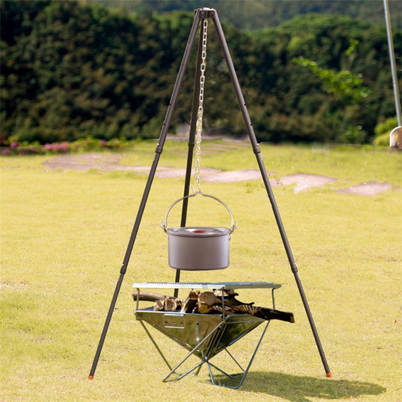 户外篝火架野营吊锅三脚架支架烧烤火便携折叠三角架伸缩露营火炉