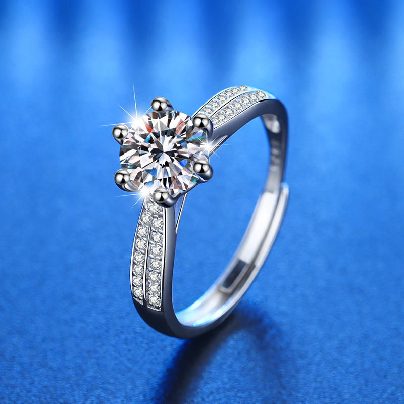 抖音同款开口六爪氧化锆戒指 时尚气质镶锆石仿真钻戒玫瑰金戒指