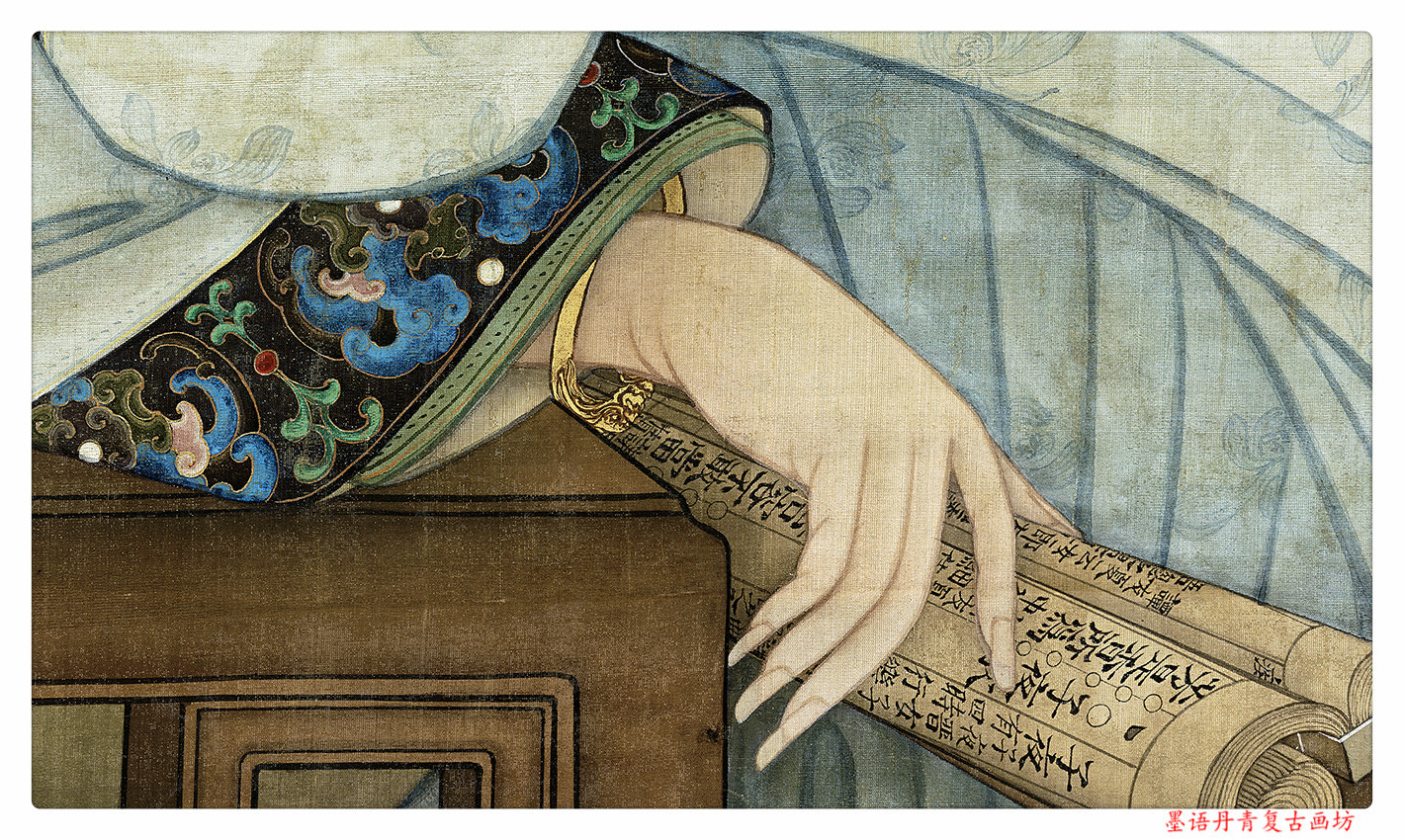 1:1冷枚《春闺倦读图》工笔国画真迹高清艺术微喷复制客厅装饰画