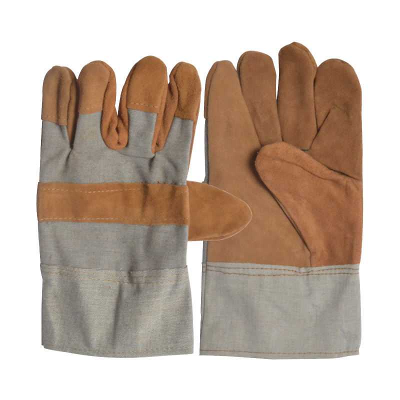 Short Leather Gloves Flower Half Leather Gloves Welder Welding Gloves Construction Site Gloves Wear-Resistant Heat Insulation Puncture-Proof Labor Protection Gloves