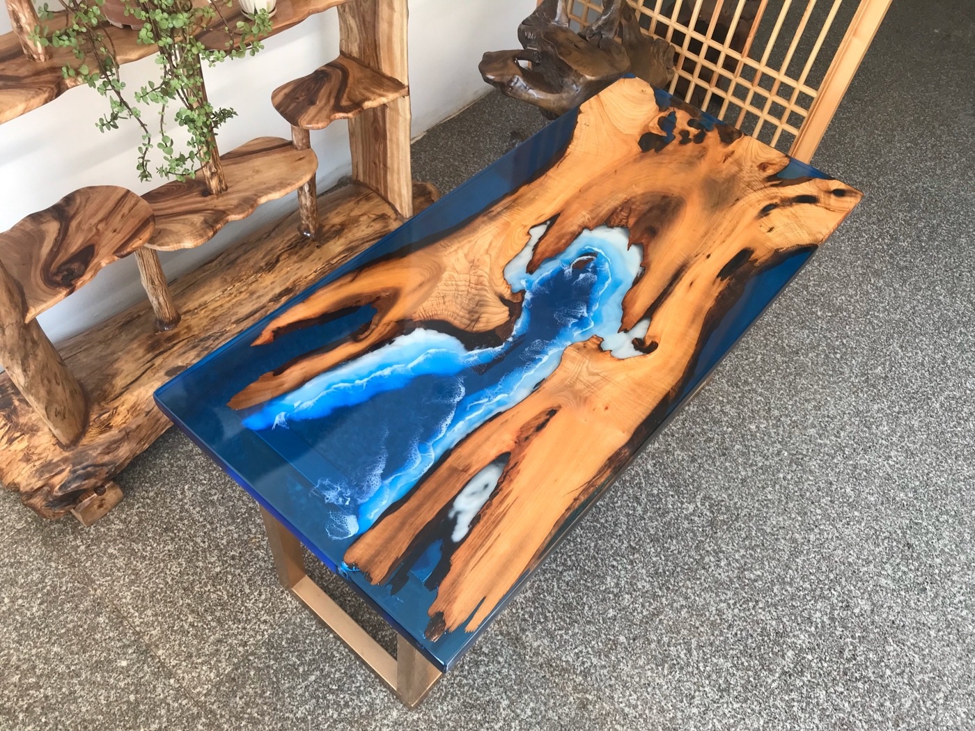 环氧河流树脂大板桌现代茶桌书桌透明桌办公桌酒店客栈民宿接待桌