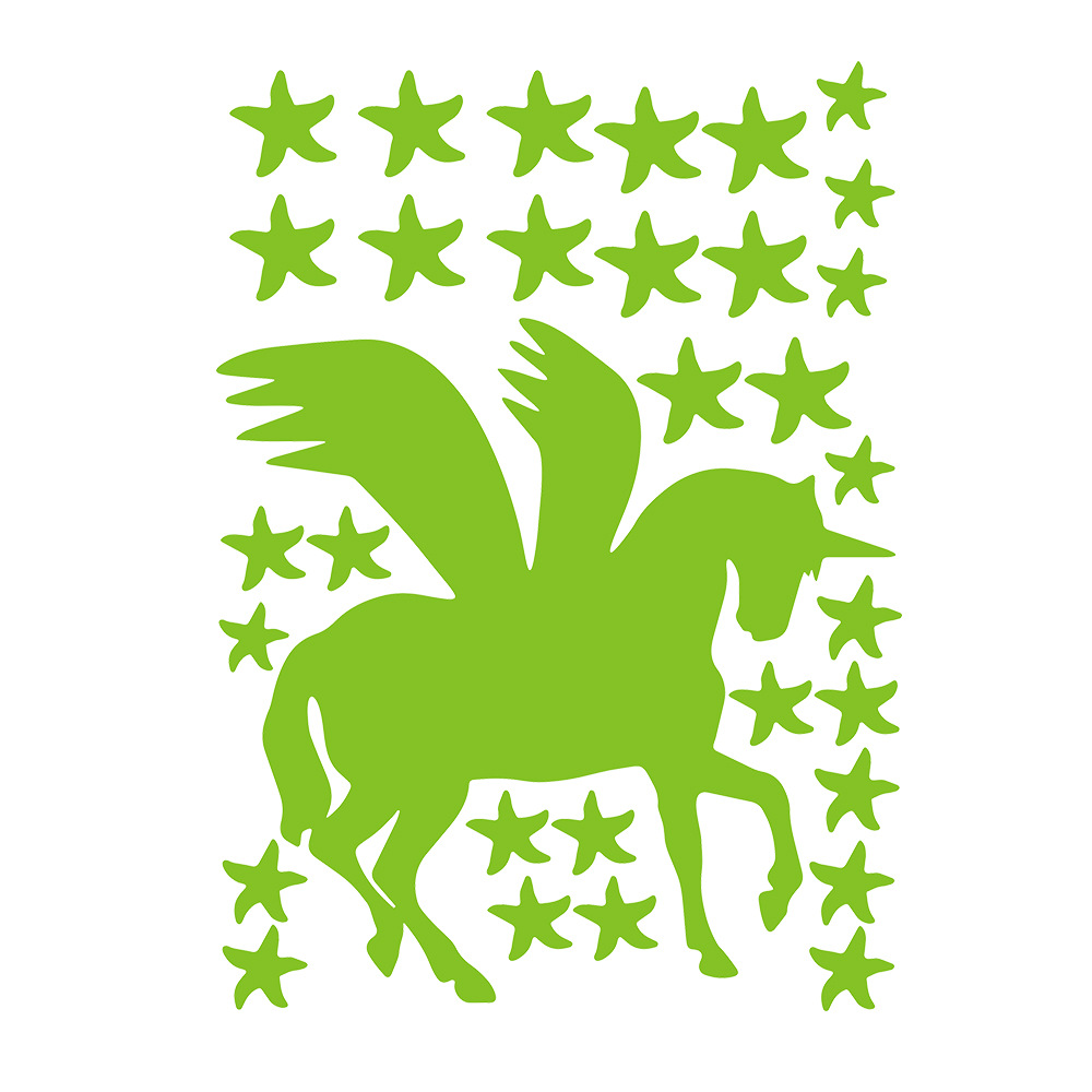 厂家货源跨境新款夜光独角兽飞马星星墙贴荧光贴家居装饰贴r-a9