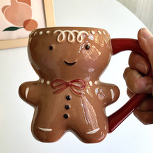 Christmas Creative Ceramic Mug Cute Gingerbread Man Coffee跨