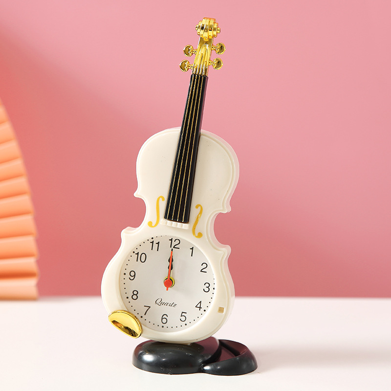 Creative Violin Alarm Clock Cartoon Cute Children Little Alarm Clock Student Desktop Small Timepiece Bedside Desk Clock