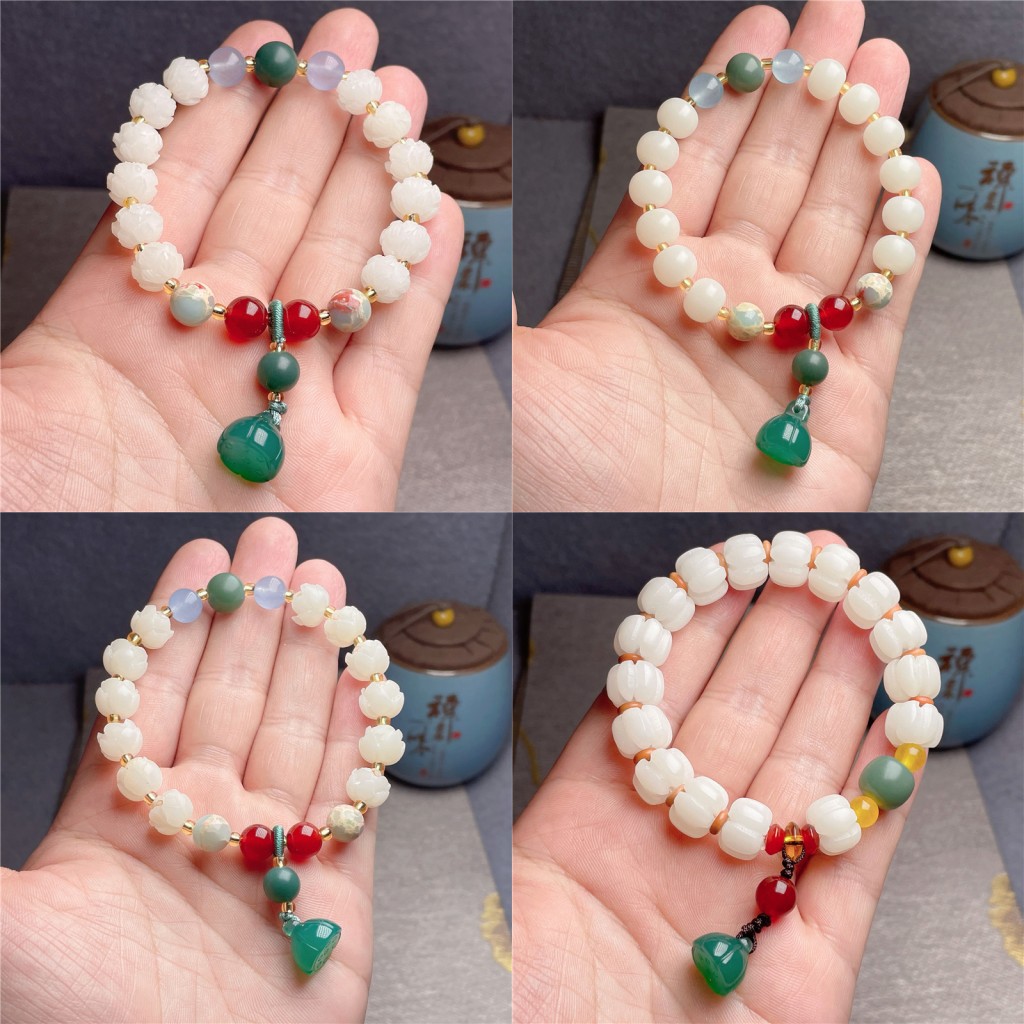 Faxi Pumpkin Lotus Beads White Jade Bodhi Beads Bracelet Female Handheld Prayer Beads Bracelet Car Hangings Accessories