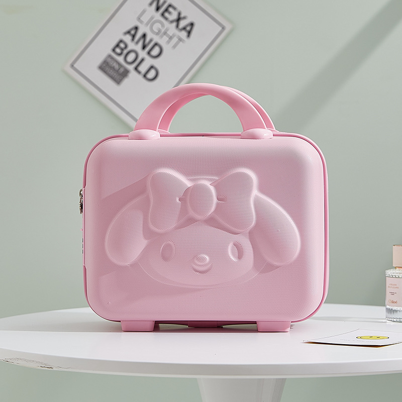 Suitcase Women's 14-Inch Cosmetic Case Small Suitcase Small Size Lightweight Cute Anime 3D Rabbit Suitcase with Combination Lock