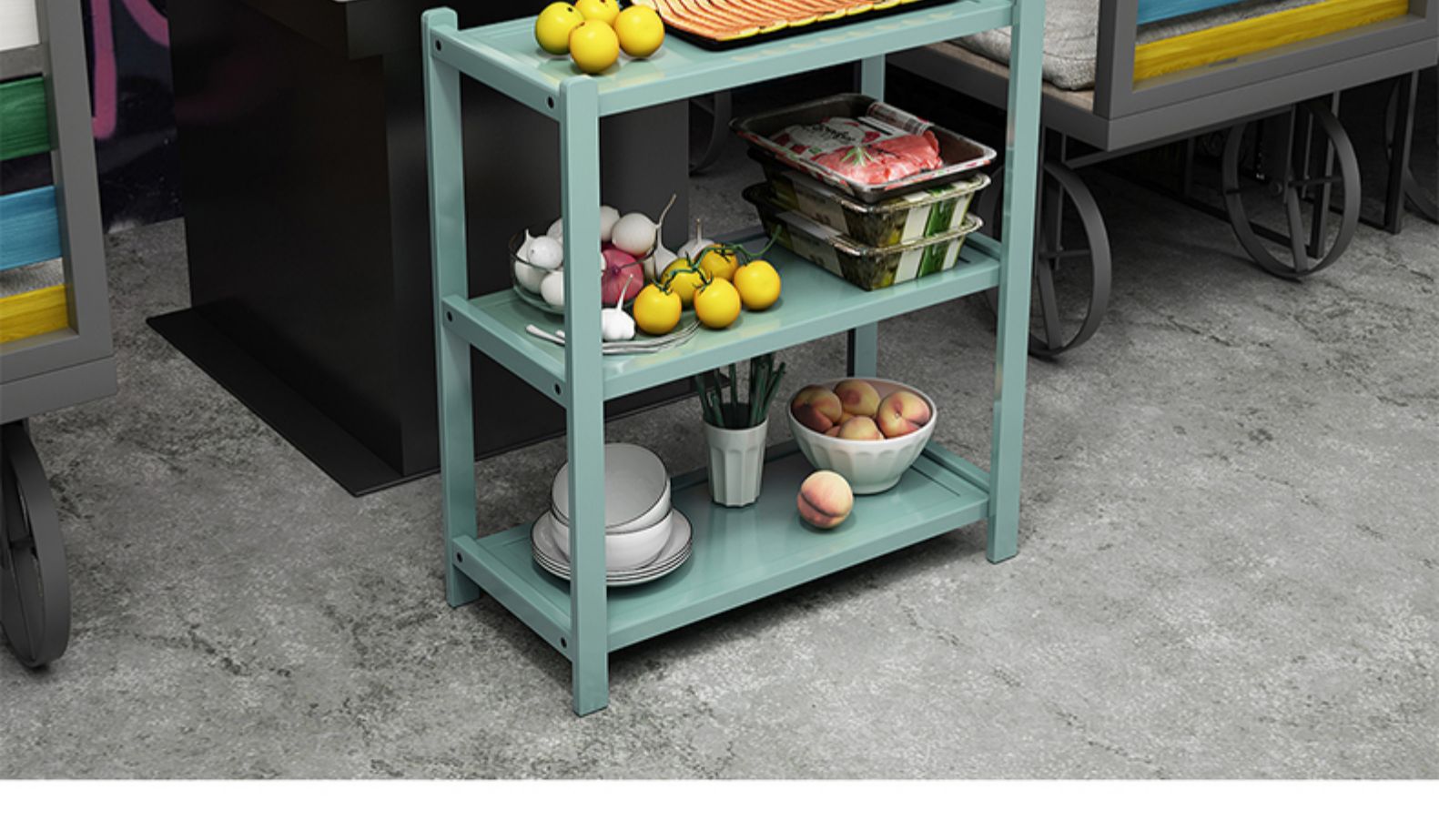 火锅店菜架多层实木碳化蔬菜架子三层置物架厨房酒店放菜架收纳架