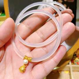 天然玛瑙叮当镯吞金兽珍珠两圈手镯