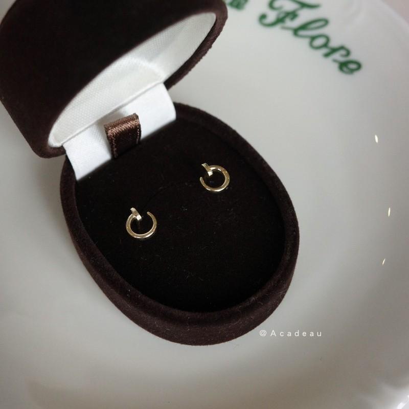 时髦光面钉子耳钉 925纯银镀14k金实心简约耳环 chic中性情侣款