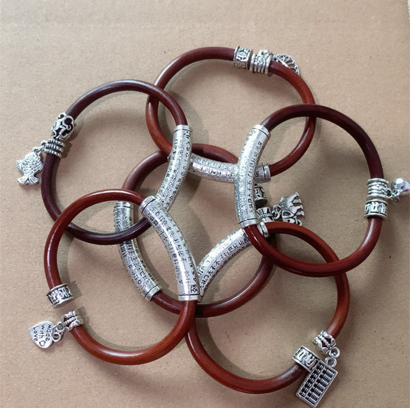 Double Silver Jewelry Spatholobus Bracelet Factory Direct Sales Tibet Bracelet Knotless Ethnic Style Jewelry Bracelet Female Tibetan Silver