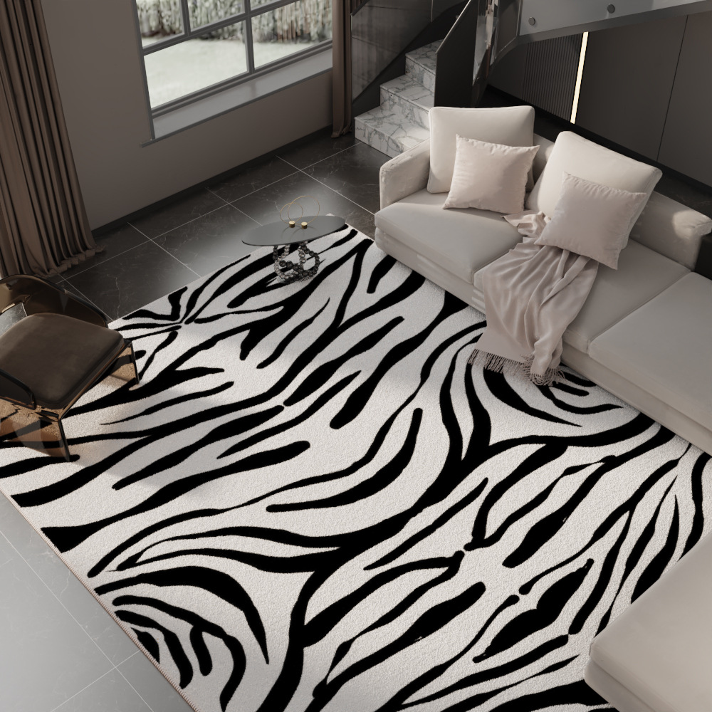 cashmere-like living room carpet bedroom black and white striped tiger skin household absorbent floor mat sofa and tea table full-covered bedside blanket