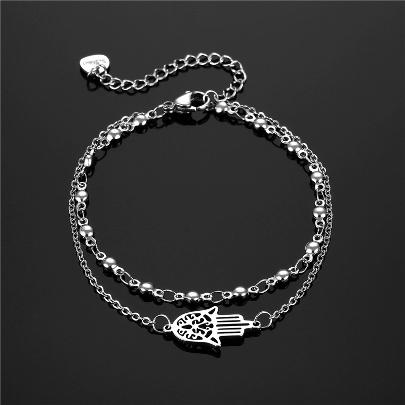 Cross-Border Sold Jewelry Double Layer Women's Stainless Steel Fatima Bracelet New Hip Hop Titanium Steel European and American Fashion Trendy Bracelet