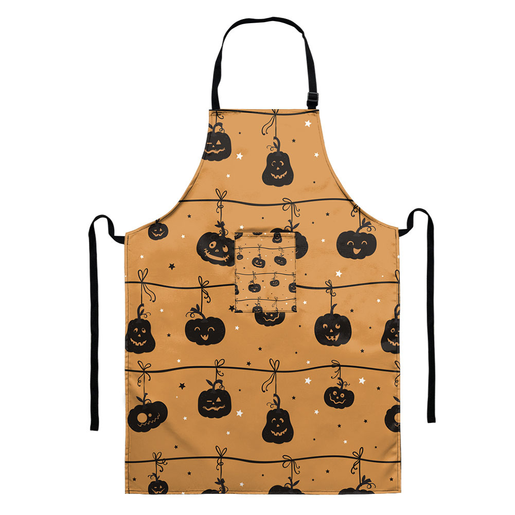 万圣节个性蜘蛛网南瓜印花围裙创意厨房围裙防水万圣节装饰品
