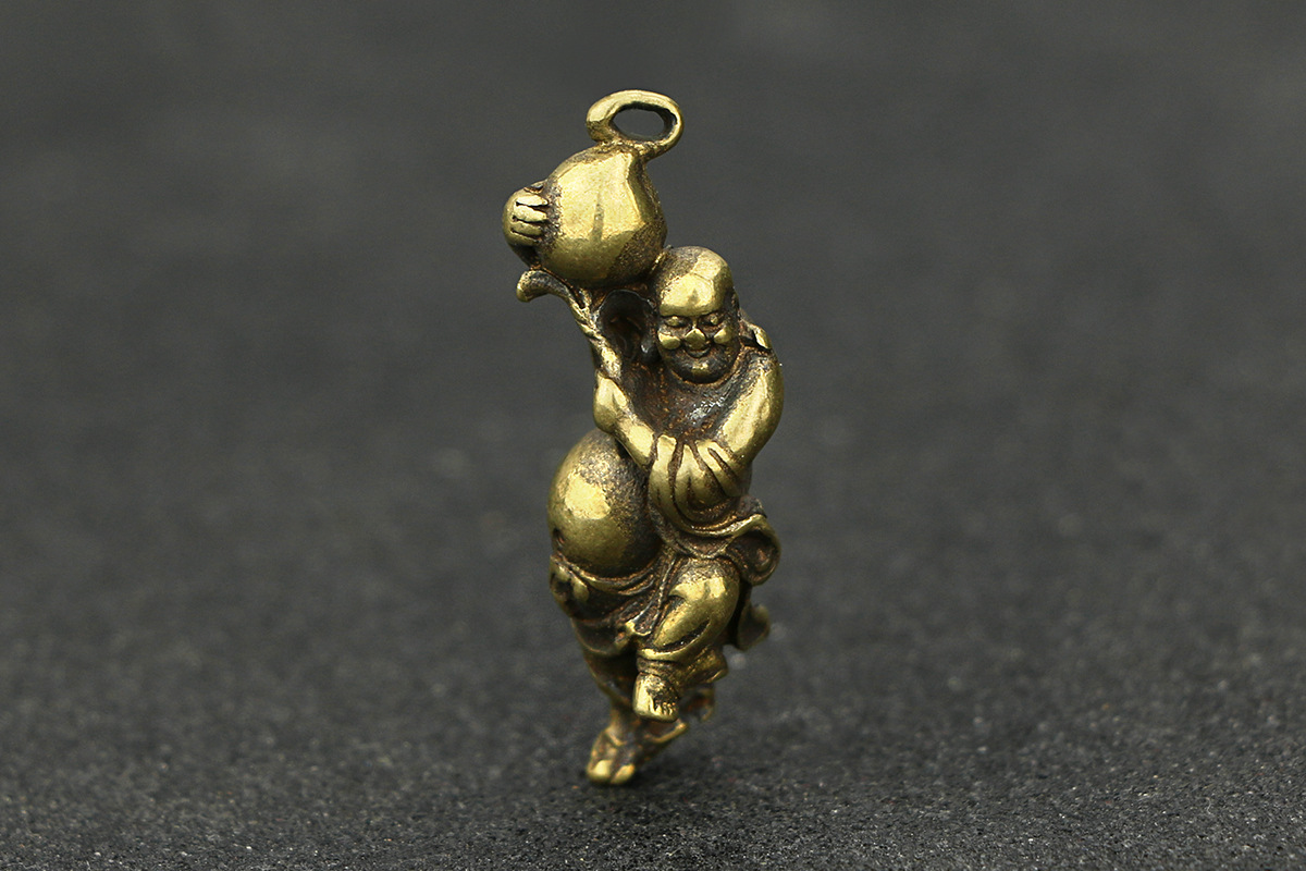 复古创意纯铜口袋佛弥勒佛汽车挂件实心黄铜钥匙扣男女吊坠小摆件