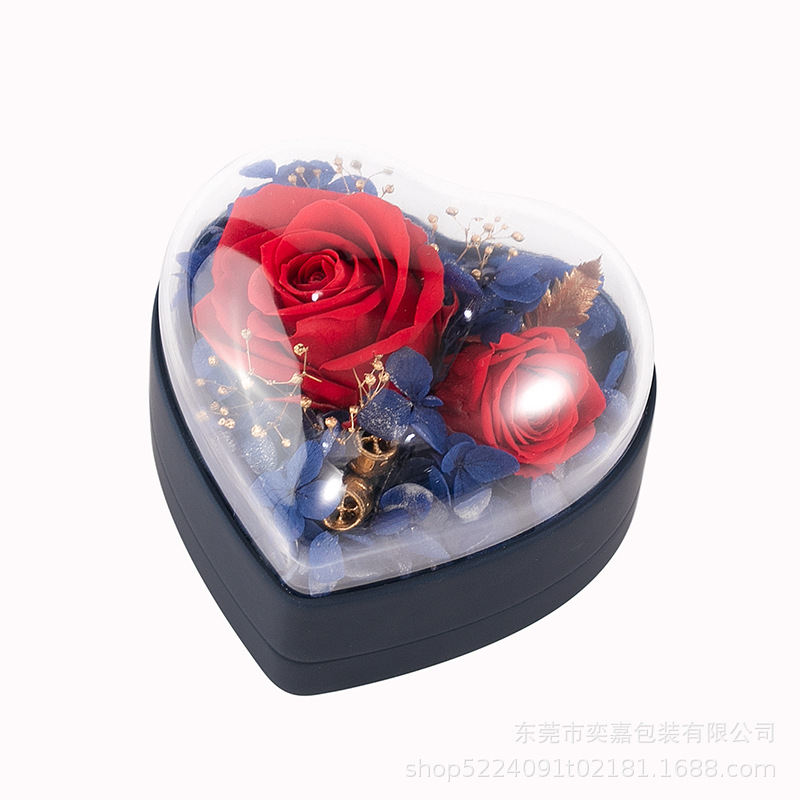 Factory in Stock Qixi Preserved Fresh Flower Jewelry Box Rose Gift Box Heart-Shaped Jewelry Box Ring Box Necklace Stud Earrings Box