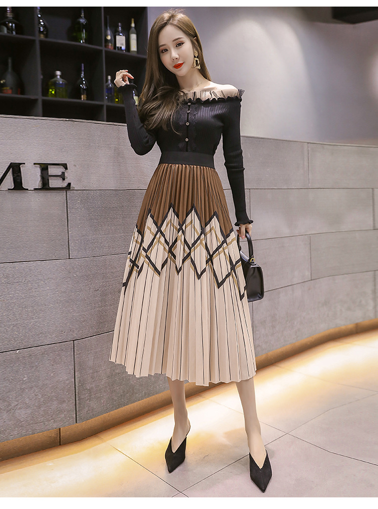 2021 春季新款金丝绒半身裙松紧腰百搭中长款百褶裙女