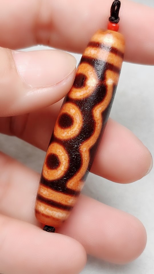 橘色龙鳞纹古法朱砂措丝五眼天珠财寿之珠五方财神招添财69fy0924