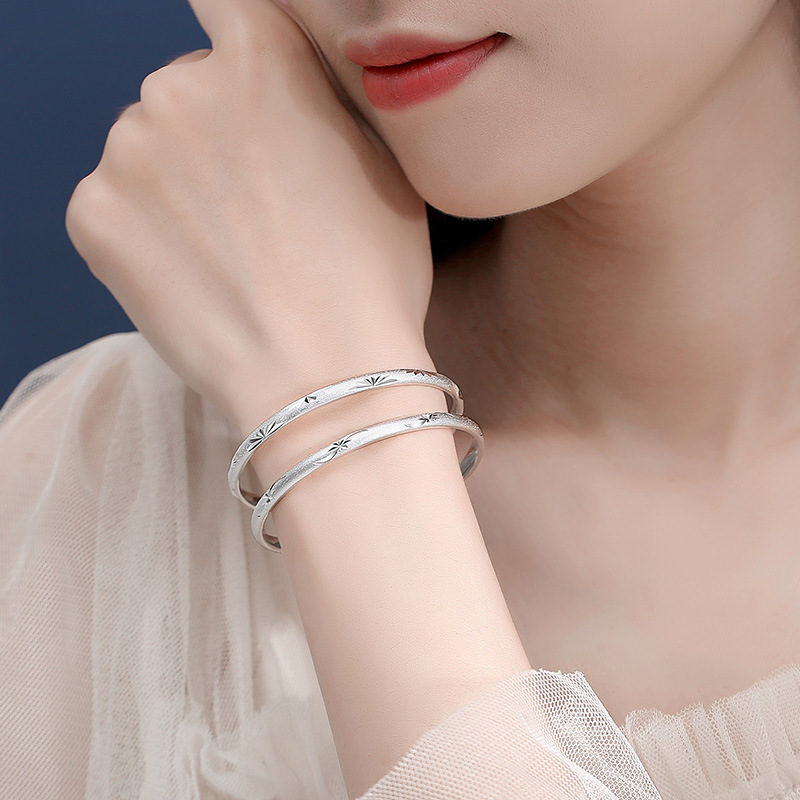 Flash Sand Carven Design Starry Pure Silver 9999 Bracelet Female Sterling Silver Young Trending on TikTok Same Style Solid Silver Bracelet