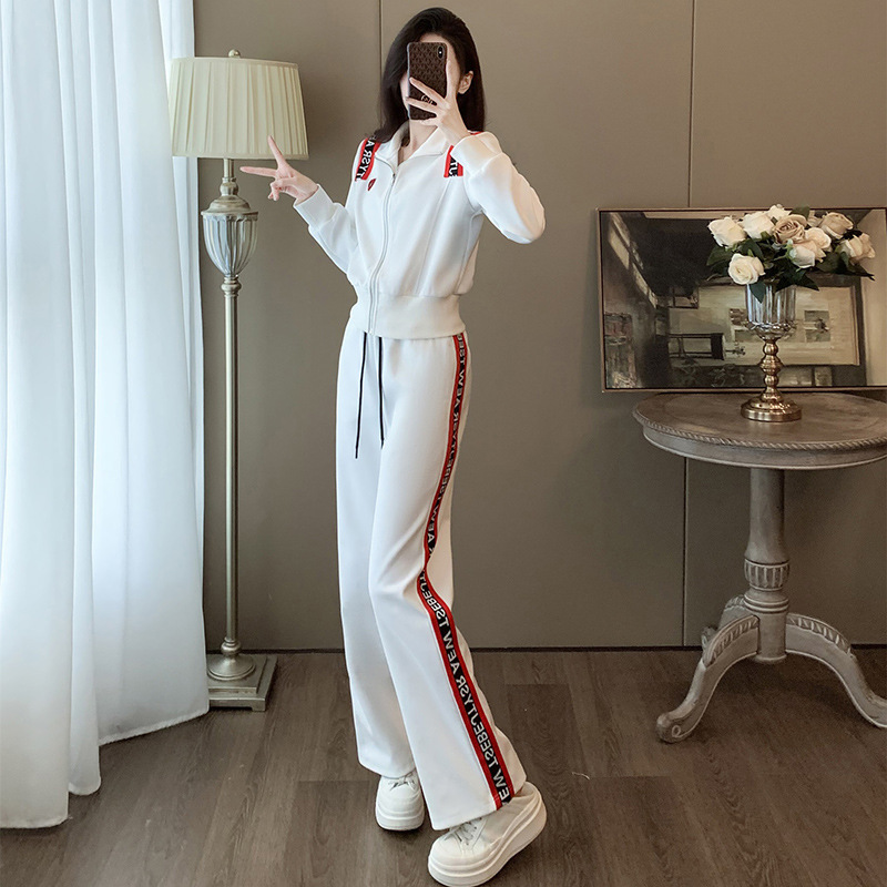 白色运动服套装女秋季2023新款宽松时尚休闲减龄高级感卫衣两件套