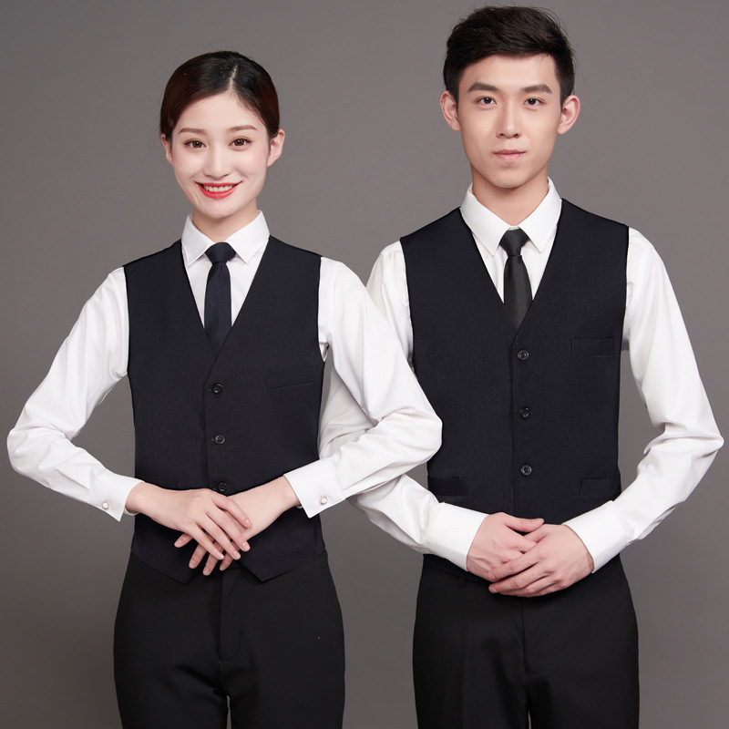 酒吧台球室工作服马甲印字logoktv超市服务员工装v领背心马夹男女