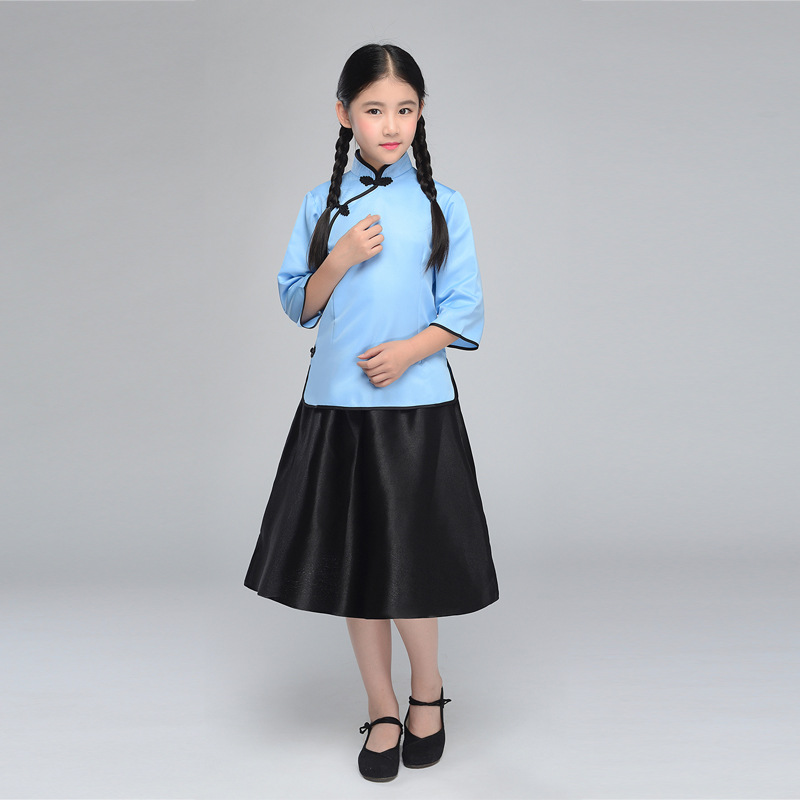 儿童民国风五四青年中山装学生合唱演出服少年朗诵表演服装男女童
