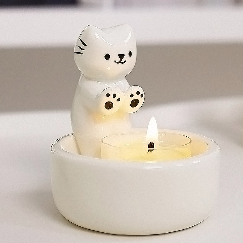 跨境爆款小猫烛台Cartoon Kitten Candle Holder陶瓷卡通香薰烛台