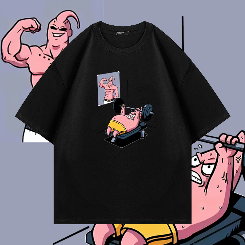 卡通动漫派大星举重纯棉短袖t恤男女同款情侣夏季印花宽松潮衣服